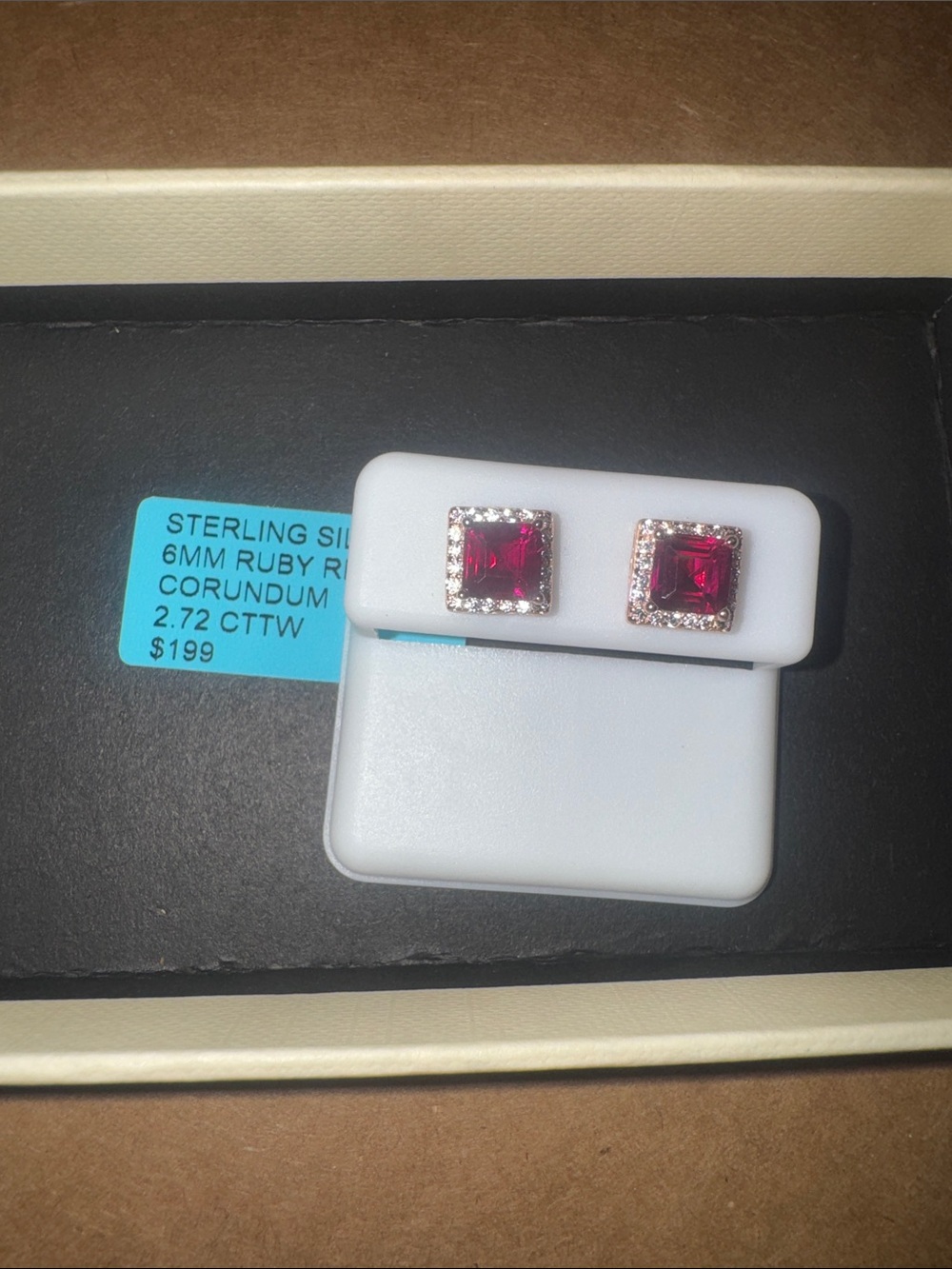 Sterling Silver Ruby Red Square 6mm 2.72 CTTW Moissanite Earrings